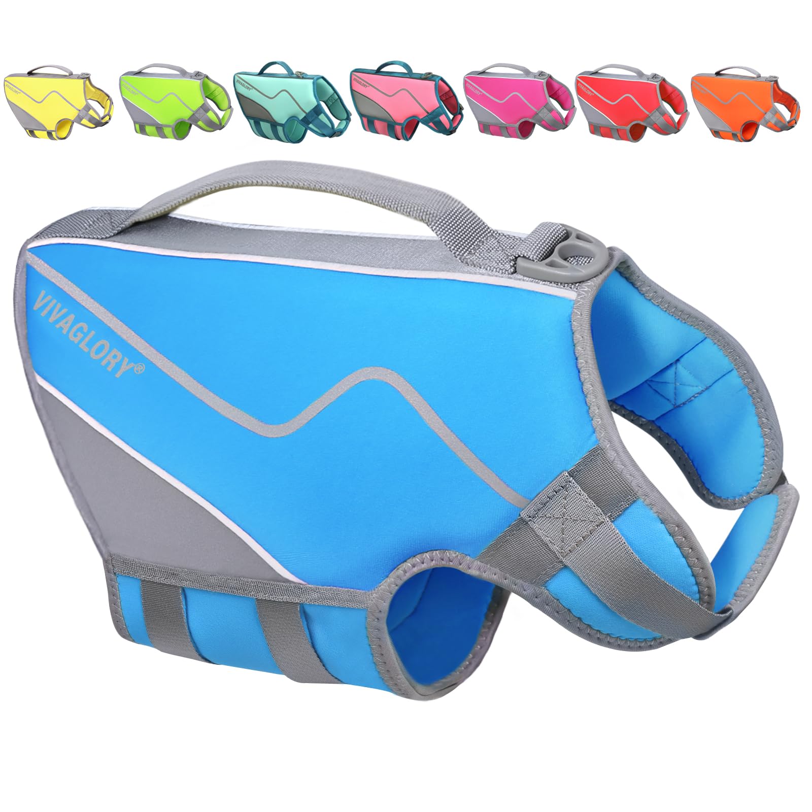VIVAGLORY Neoprene Dog Life Vest, Dog Life Jacket for Swimming & Boating, Lightweight & Buoyancy for Puppy Doggy, Swimming Vest with Handle, S, Blue