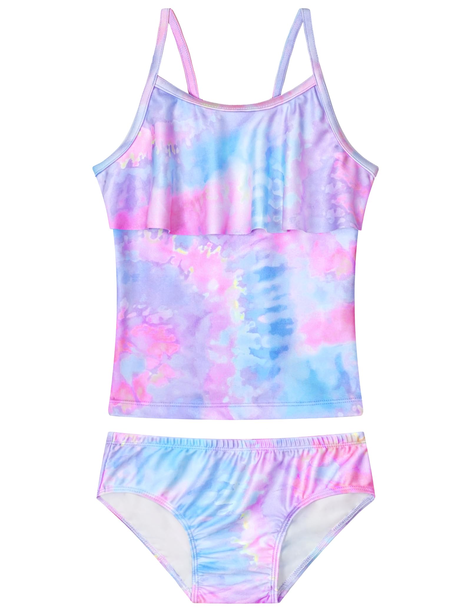 Girls Tankini Swimsuit UPF50+ Ruffle 2 Piece Bathing Suit Full Coverage Kids Swimwear Ages 2-14 Years