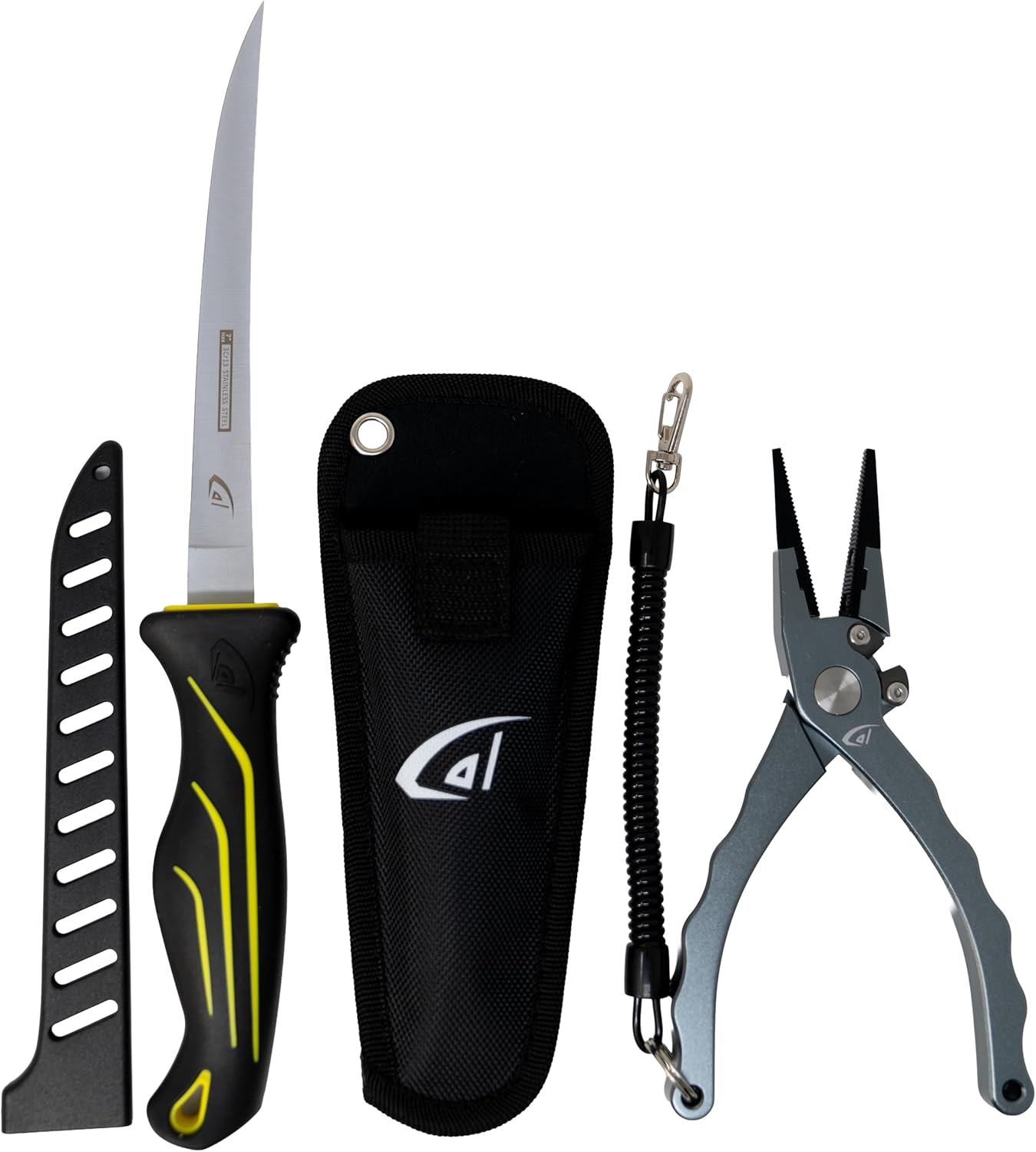 danco Aluminum Fishing Pliers and Fillet Knife Set, 7.5 Inch Pliers with Tungsten Carbide Cutters, 7 Inch Knife