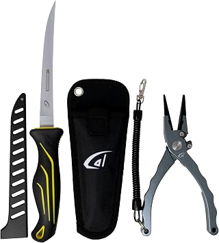 Gambler danco Aluminum Fishing Pliers and Fillet Knife Set, 7.5 Inch Pliers with Tungsten Carbide Cutters, 7 Inch Knife