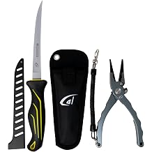 Gambler danco Aluminum Fishing Pliers and Fillet Knife Set, 7.5 Inch Pliers with Tungsten Carbide Cutters, 7 Inch Knife