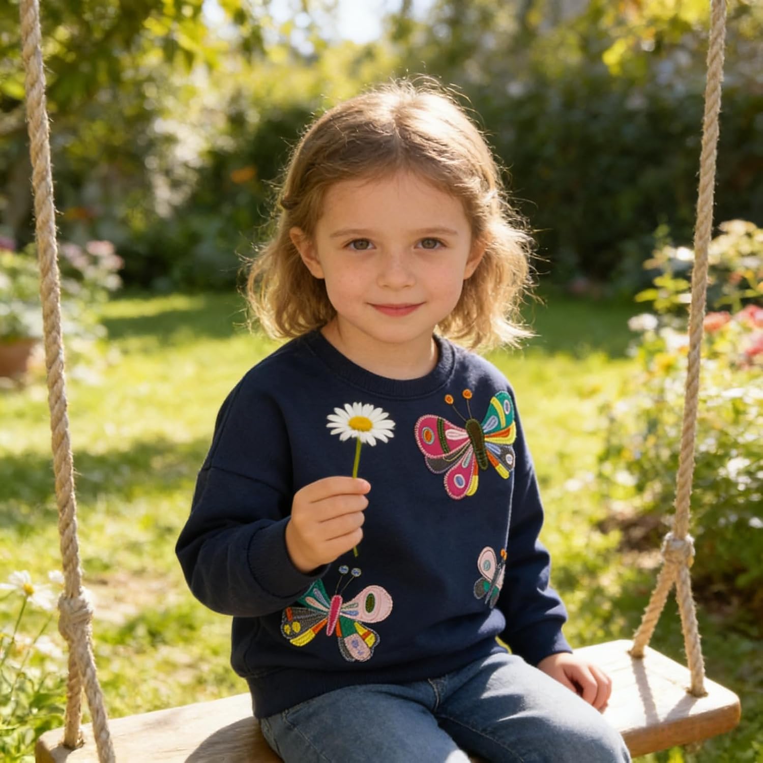 Toddler Girls Crewneck Butterfly Sweatshirt Baby Fleece Long Sleeve Pullover Sweater Kids Fall Winter Warm Shirts Clothes 7t
