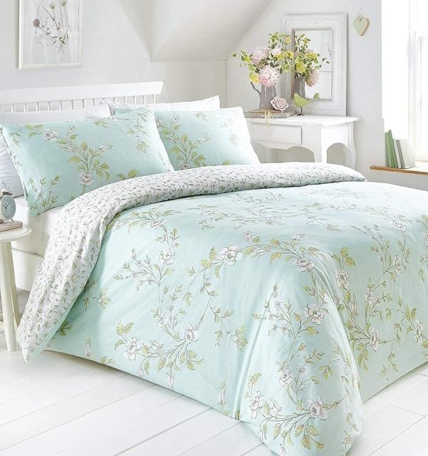 Yasmina Duck Egg Blue Green Super King Size Duvet Cover Set Bedding Reversible