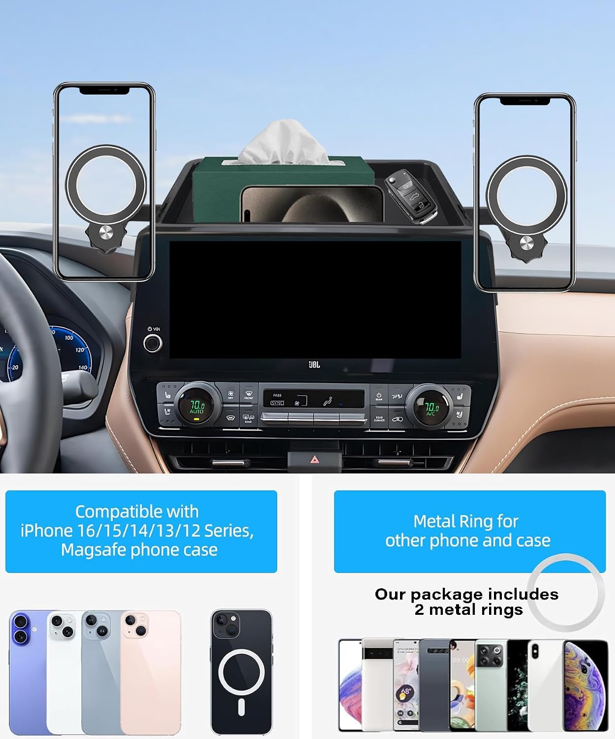 Car Phone Holder for 2024 2025 2026 Toyota Grand Highlander/Grand Highlander Hybrid Accessories Apply to 12.3 in Screen Fixed Clip Magnetic Cell Phone Mount with Dashboard Storage Tray