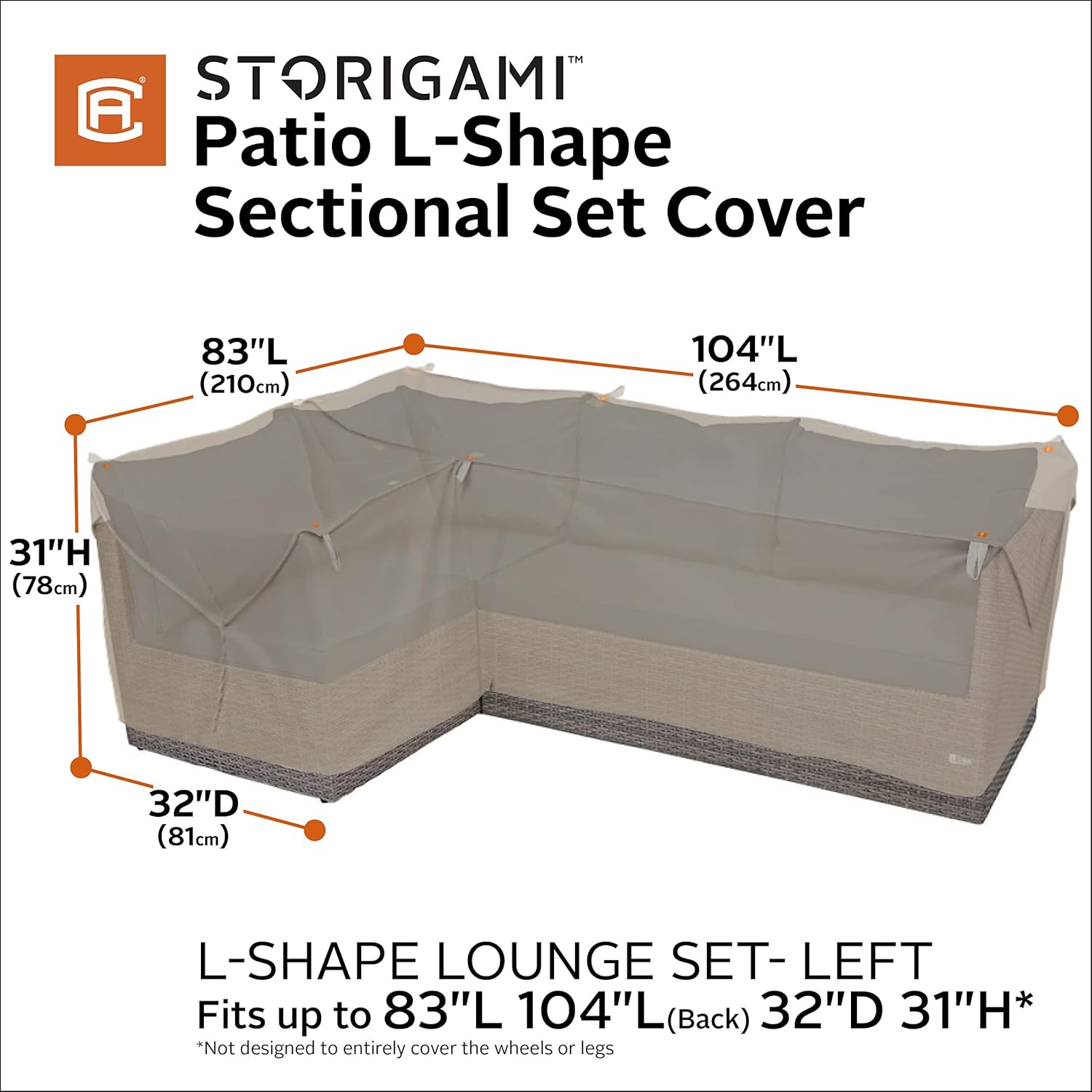 Classic Accessories Storigami Water-Resistant 104 Inch Easy Fold Patio Left-Facing Sectional Lounge Set Cover, Goat Tan, Patio Furniture Covers : Everything Else