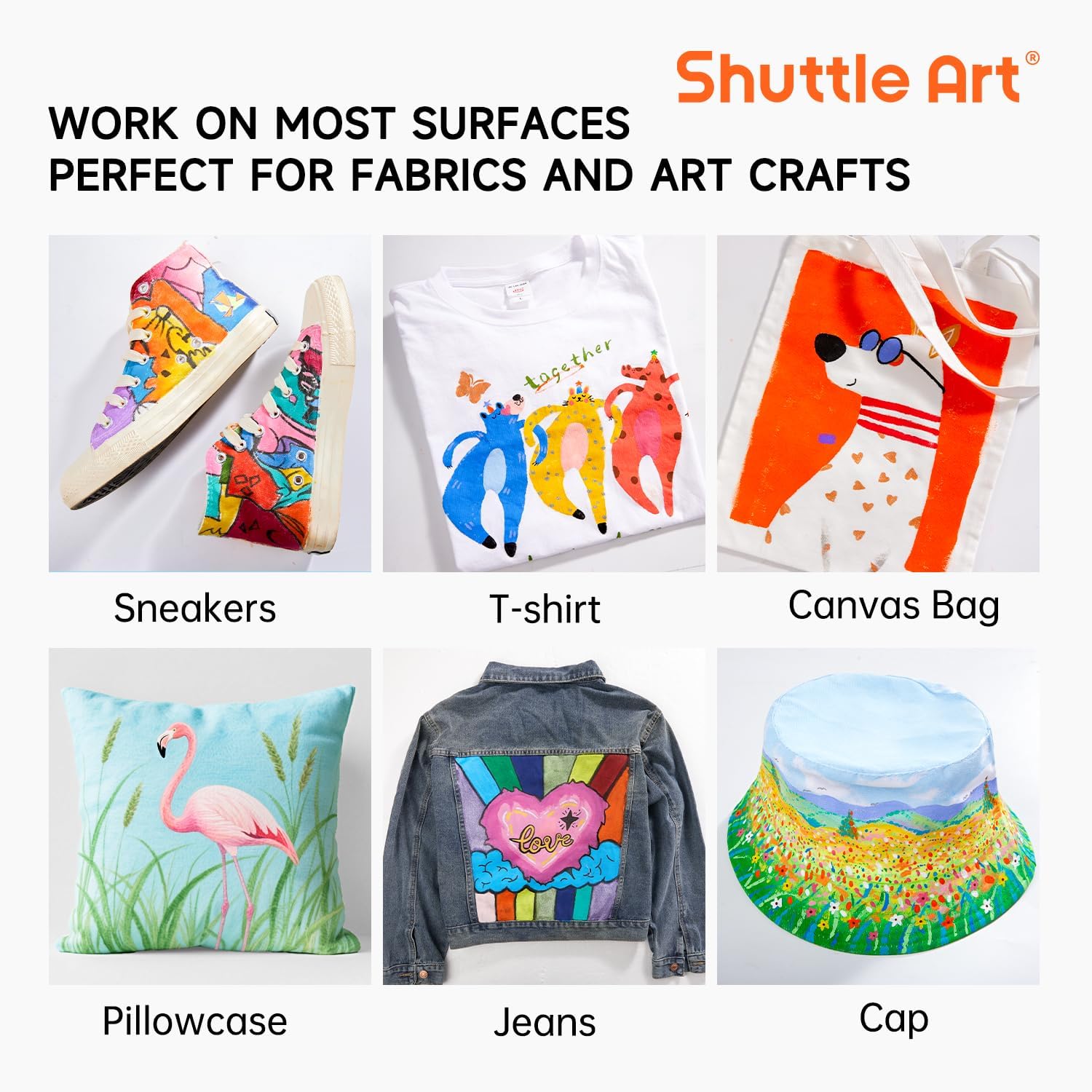 Shuttle Art Fabric Paint, 15 x 12ml Tubes Permanent Soft Fabric Paint with 3 Brushes, Non-Toxic Textile Paint for Clothes, T-Shirts, Shoes, Jeans, Bags, DIY Projects&Art, Ideal for Kids Adults Artists