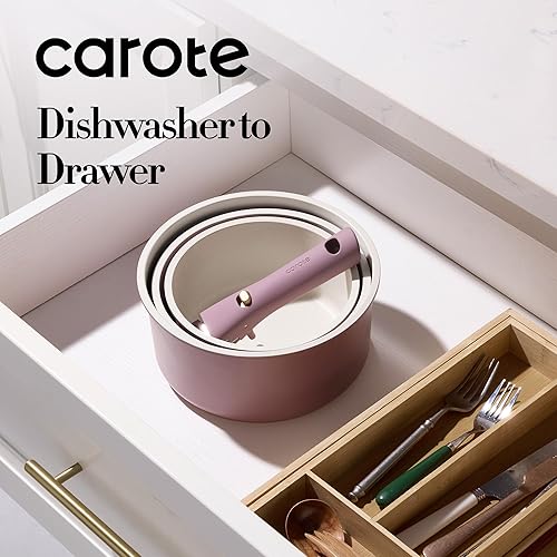 Miniatura 4 de CAROTE Juego de 6 cacerolas antiadherentes con tapa, 3 tamaños (1.5QT, 2QT y 3QT), olla de cocina antiadherente con mango desmontable, cacerolas de
