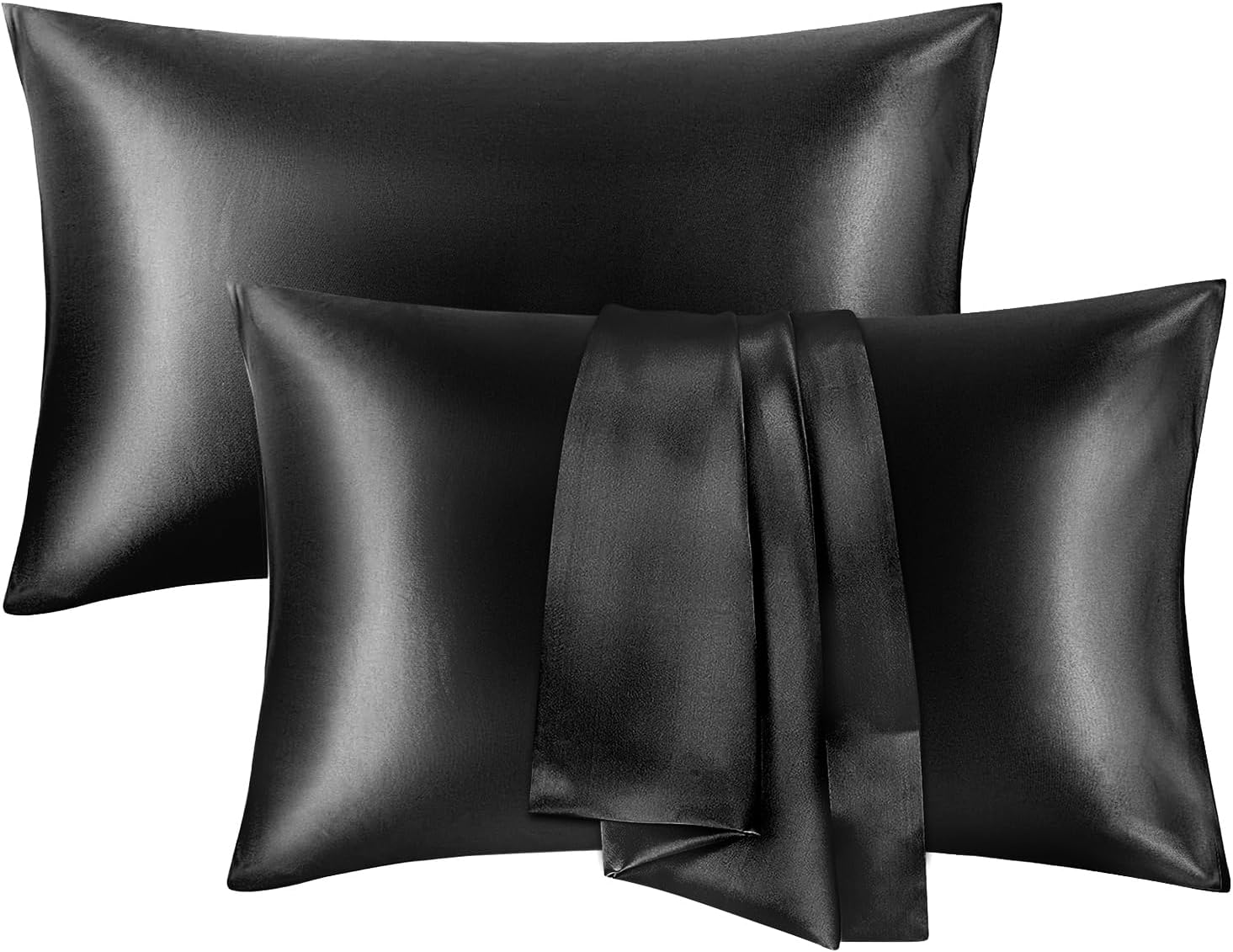 Silk Satin Pillow Cases Standard Size Set of 2 with Envelope Closure Skin & Hair Friendly Gifts for Women Men 20"x 36" Black
