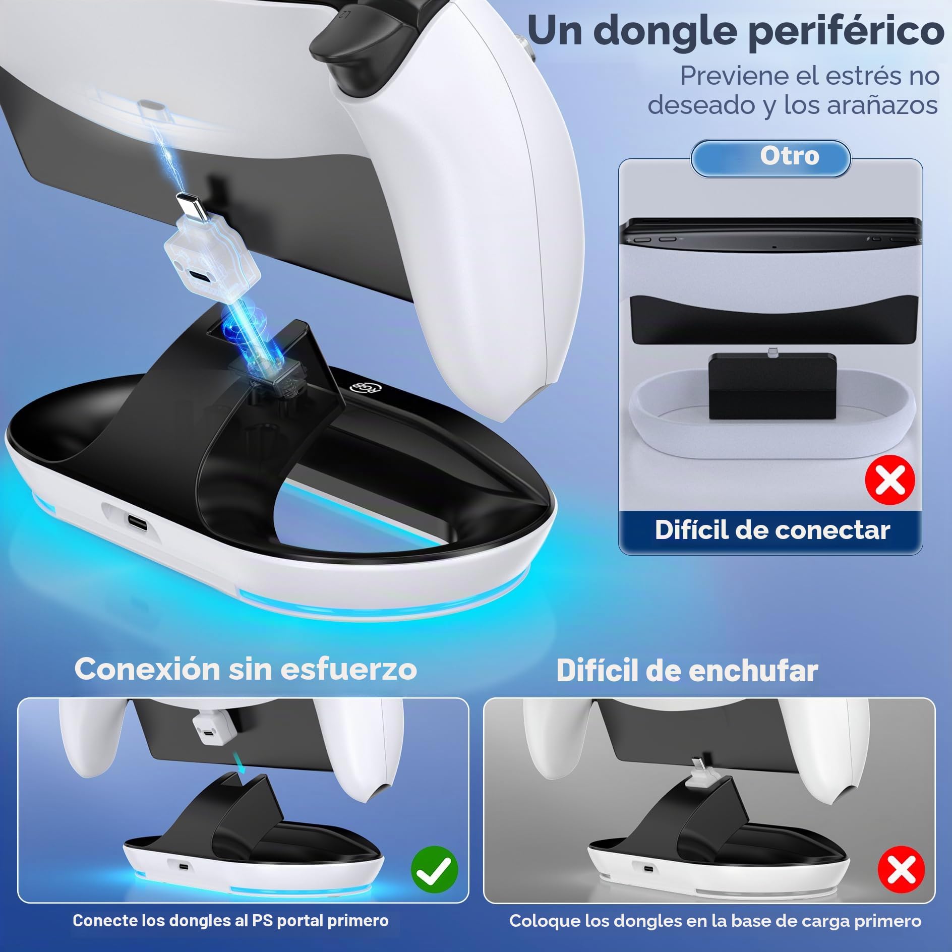 Soporte de carga para reproductor remoto PS Portal, PS- Base de carga portátil con 9 modos de luz RGB, Portal- Estación de acoplamiento con conector magnético