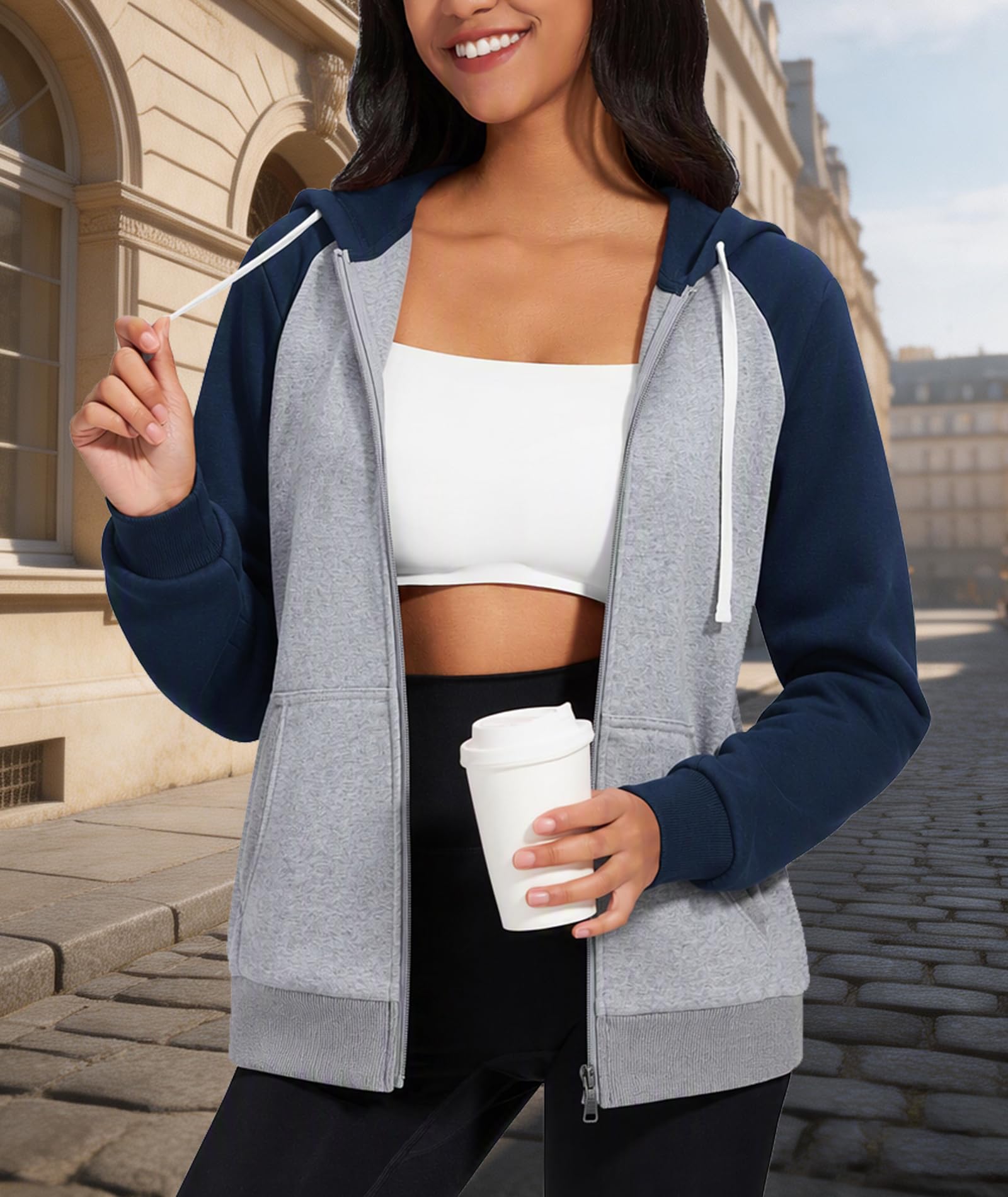 ZITY Veste Polaire Femme avec Capuche Sweat à Capuche Femme Zippée Automne Hiver Slim Fit