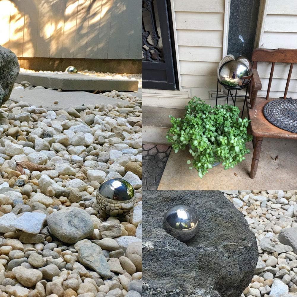 14 inch Gazing Ball,Silver Stainless Steel Garden Sphere Mirror Globe Ball,Polished Reflective Smooth Hollow Ball,Durable Shiny Decorations for Garden Patio Yard Home