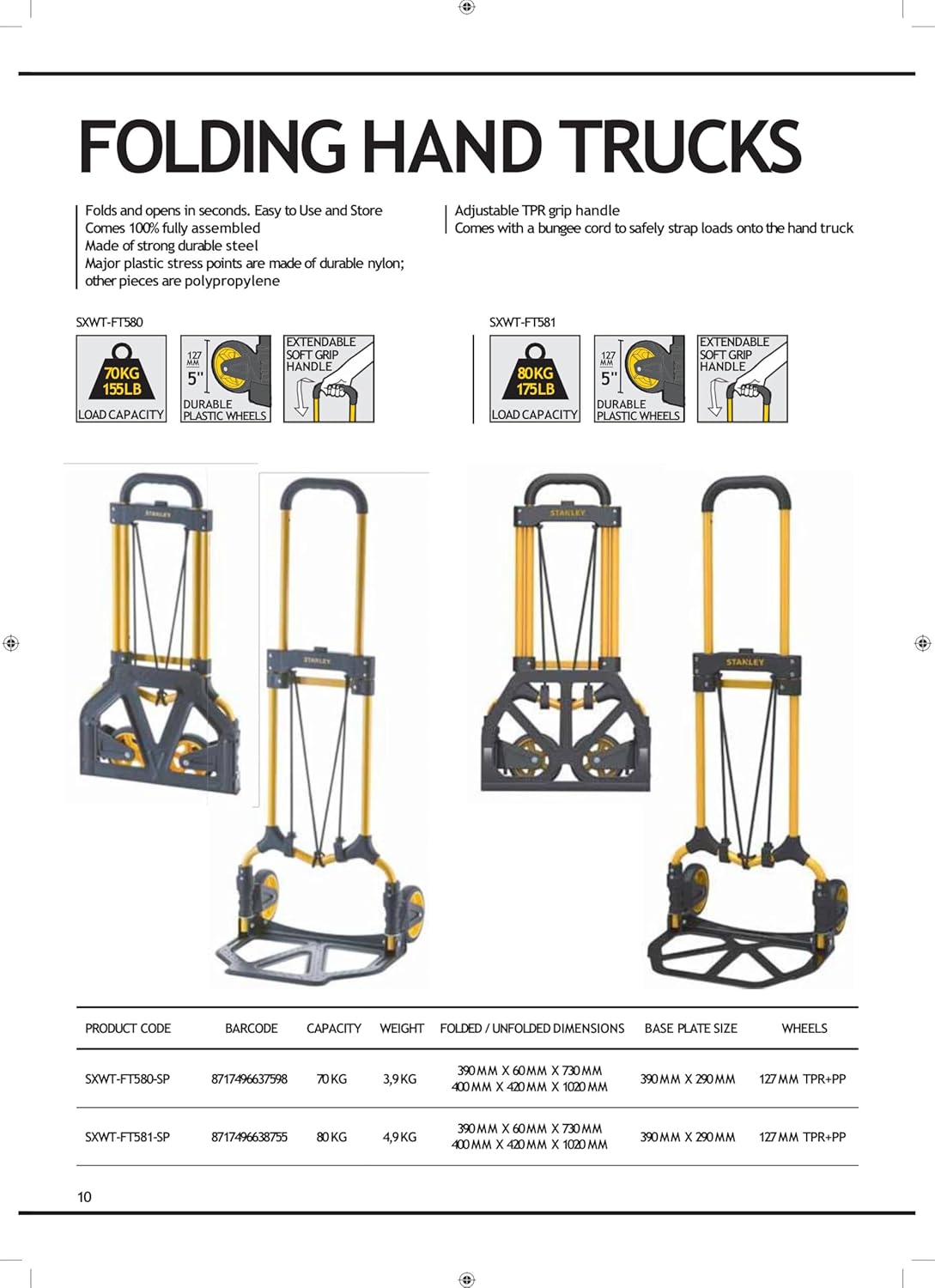 Person folding the STANLEY SXWT-FT580-SP Folding Handtruck for storage