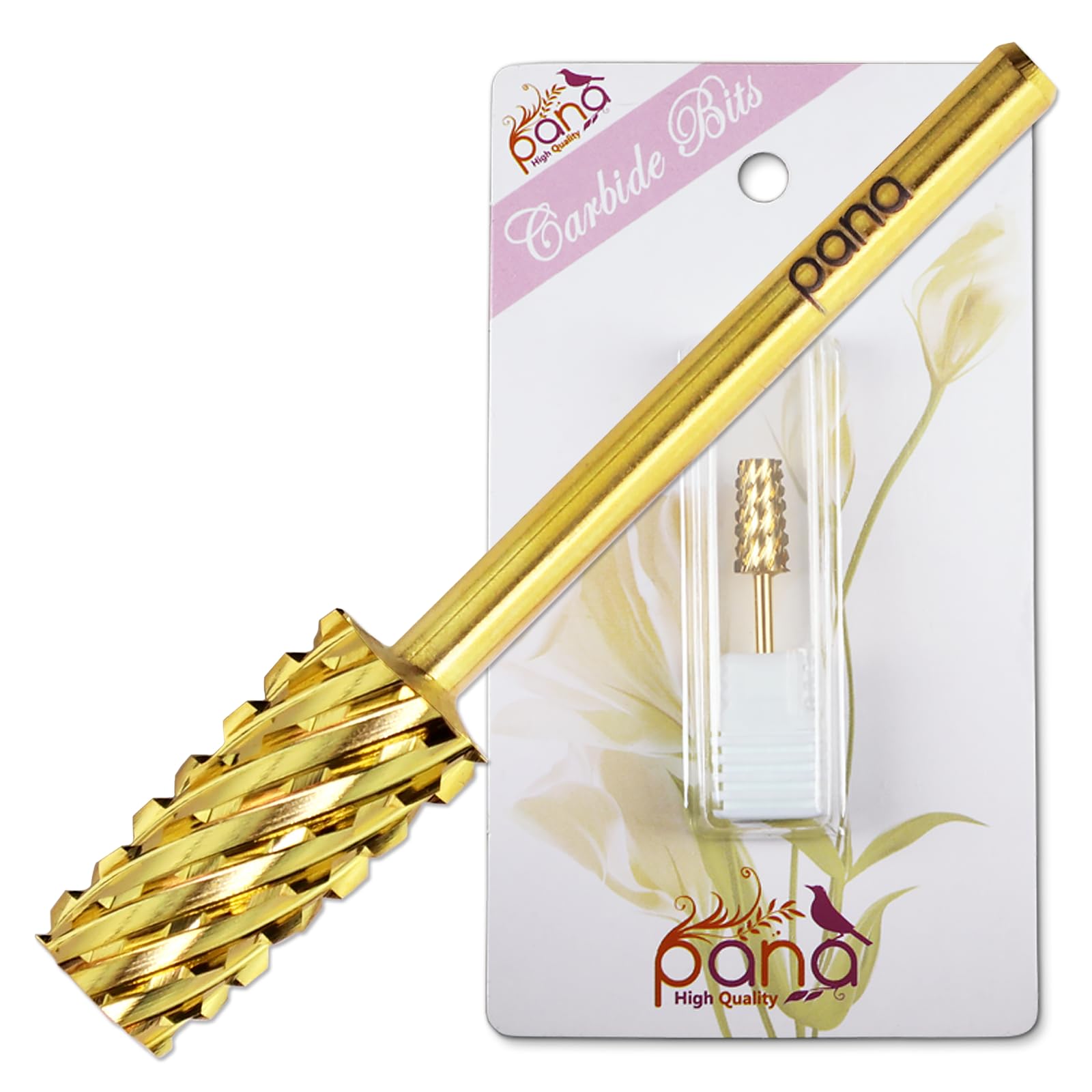 PANA Tapered Barrel Carbide 3/32" Shank Size - (Gold, Extra Coarse Grit) - Fast remove Acrylic or Hard Gel Nail Drill Bit for Manicure Pedicure Salon