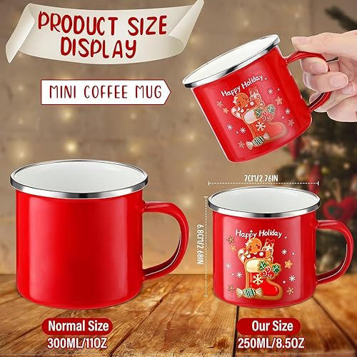 Miniatura 2 de Zhehao 4 tazas de café de Navidad de 8.5 onzas, tazas de Navidad, taza de café de pan de jengibre con asa, tazas de té esmaltadas pequeñas de