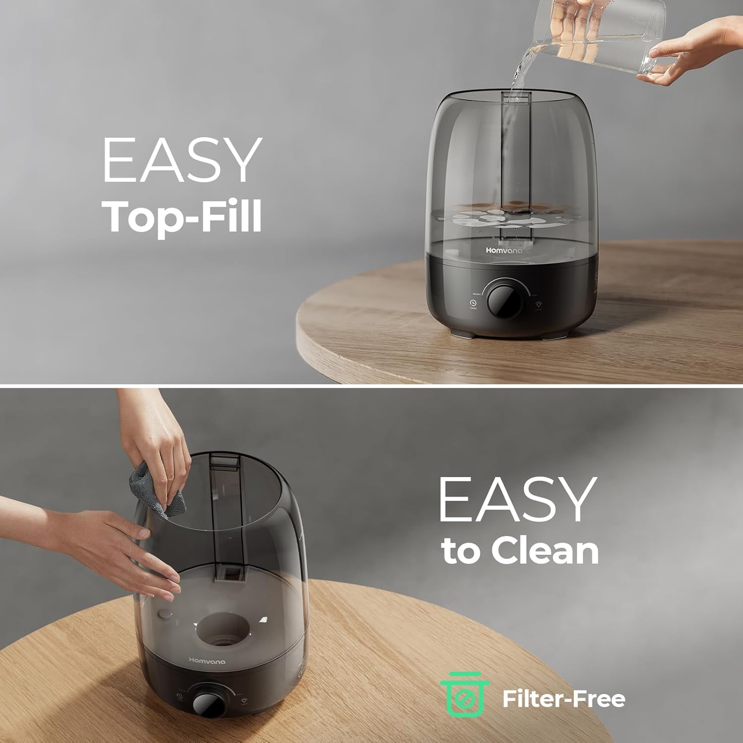 Person pouring water into the top of the Homvana H104 humidifier