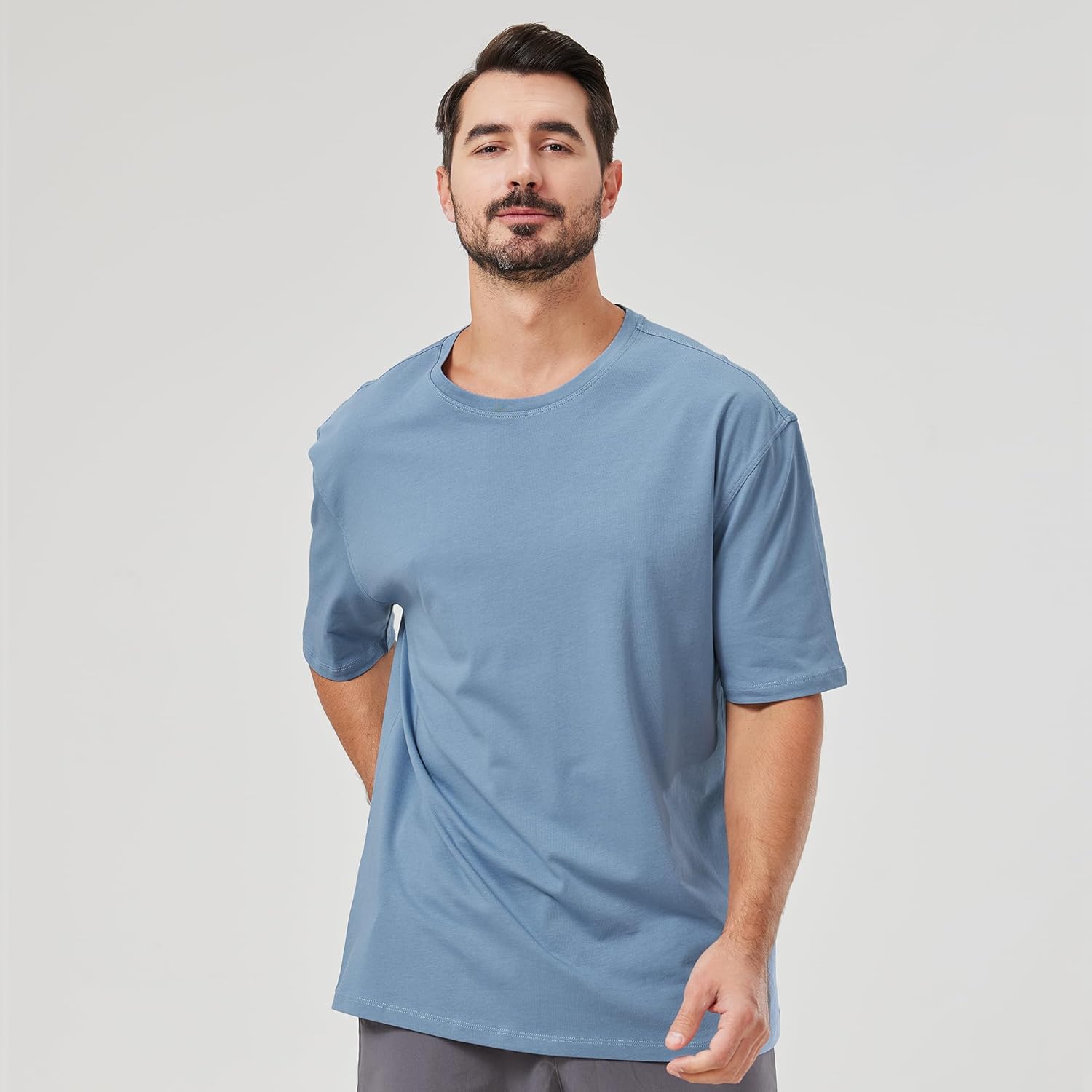 netdraw Men's Oversized Bamboo Viscose Cotton T-Shirt Loose Fit Casual Solid Basic Crewneck Short Sleeve Tee - Image 3