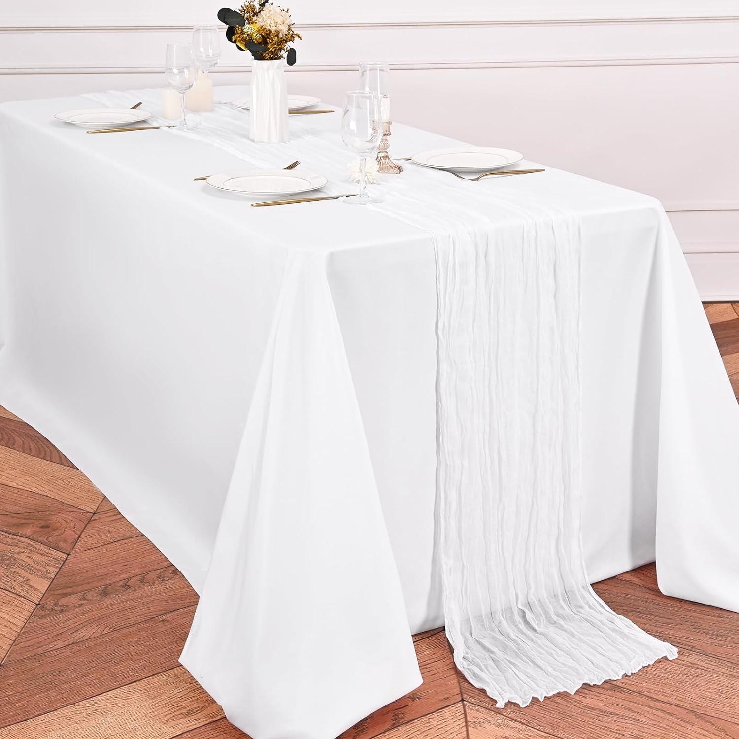24 Pack White Table Runner 10Ft Cheesecloth Table Runner Rustic Gauze Table Runners Romantic Long Sheer Fabric Cheese Cloth Table Runners for Wedding Party Bridal Baby Shower