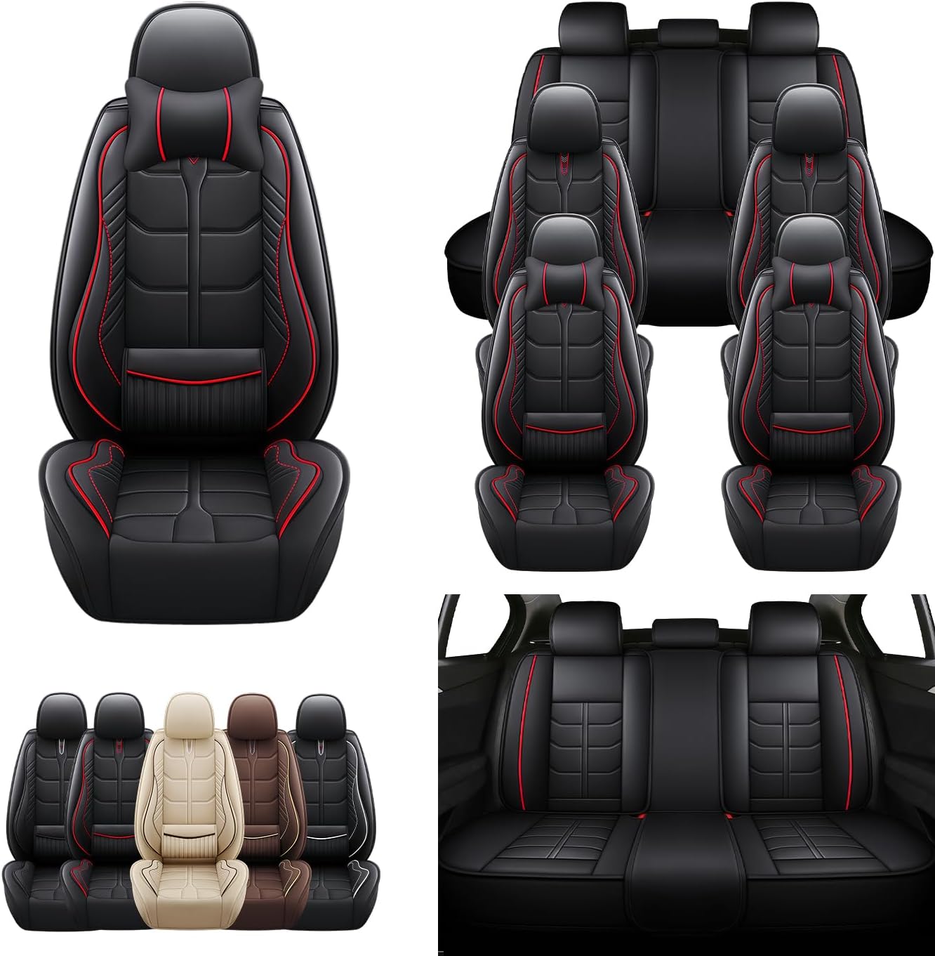 Custom Fit for Pacifica 2004-2025 Car Seat Covers Full Set,7-Seats PU Leather Seat Protectors | Heated & Ventilated | SRS Airbag Compatible |Full Set with Pillow,Black Red