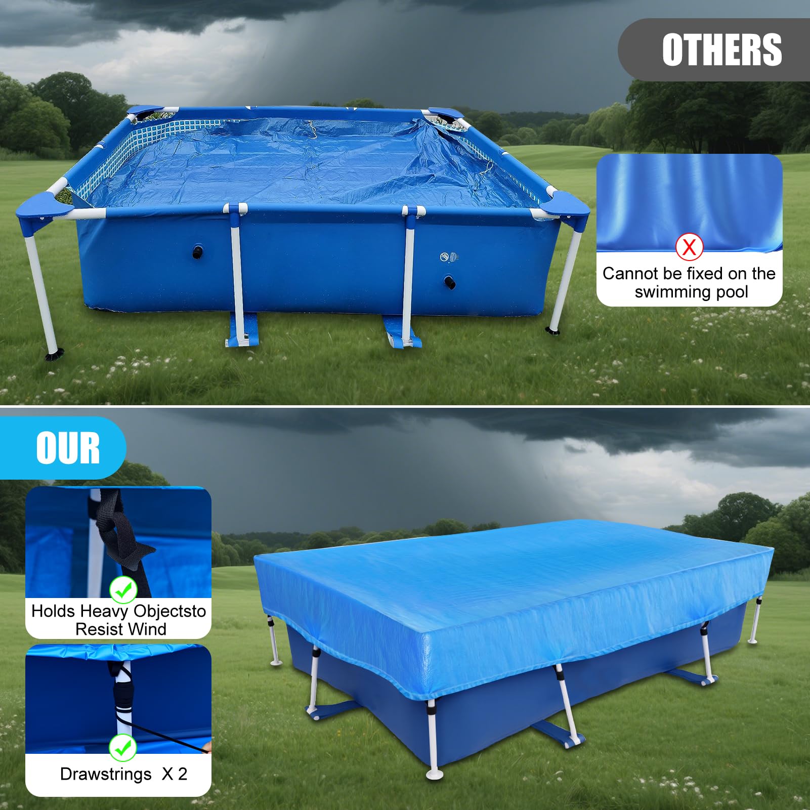 Rechteckige Pool Abdeckung 260 x 160 cm Schwimmbad Poolabdeckung Solarplane Abdeckung für Pool Faltbarer Schwimmbadabdeckung Pool Abdeckplane für Oberirdische Pools