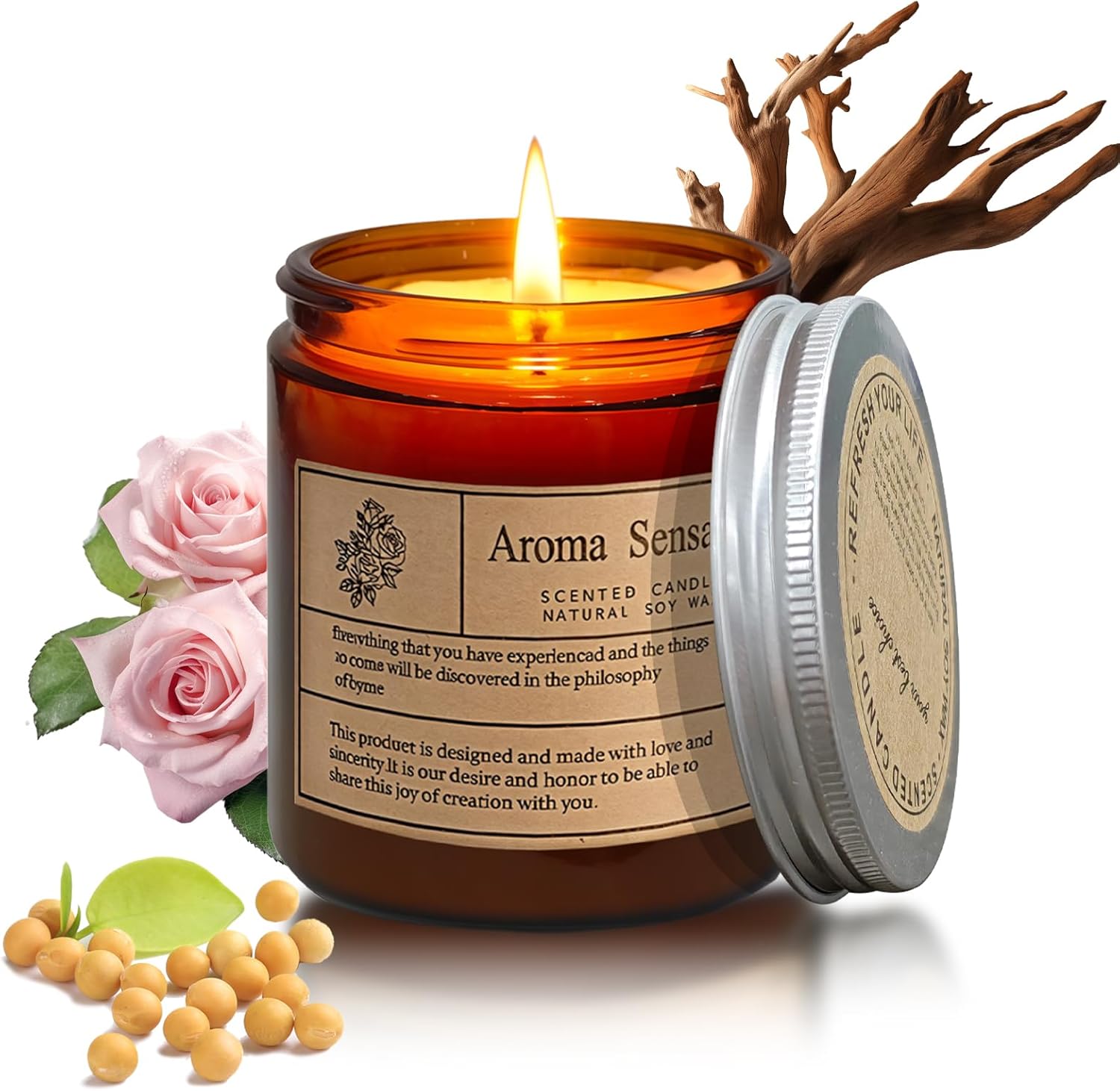 Candles for Home Scented, Aromatherapy Jar Candle Gifts for Women, Natural Soy Wax Amber Candle Set, Scented Candles Set for Birthday Valentine Mother’s Christmas Day Present