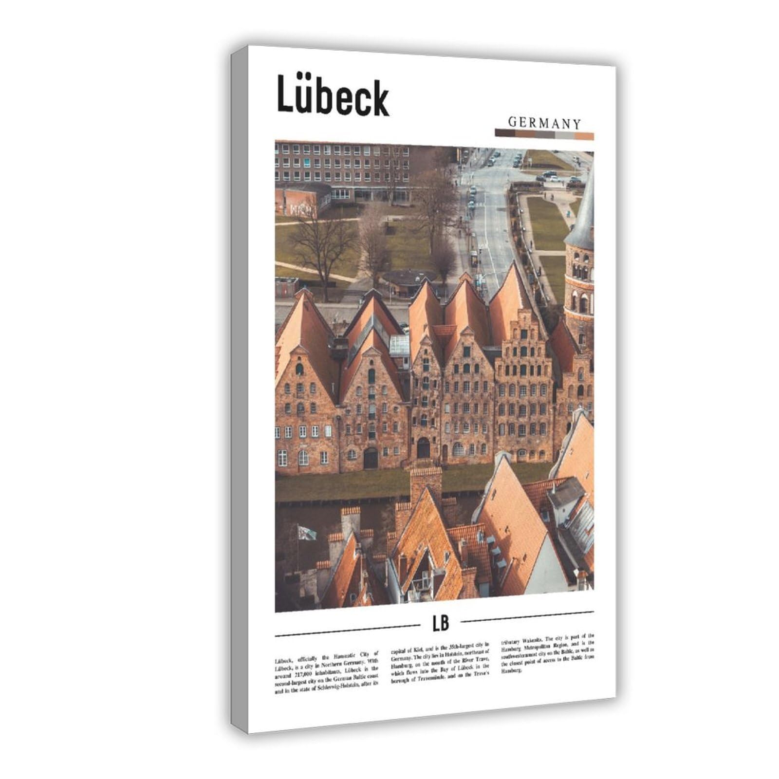 NEOHI Lubeka Niemcy dookoła świata podróż krajobraz słynnych europejskich miast płótno sztuka ścienna plakaty i wydruki pokój estetyczna sypialnia biuro dekoracja 20 x 30 cali (50 x 75 cm)