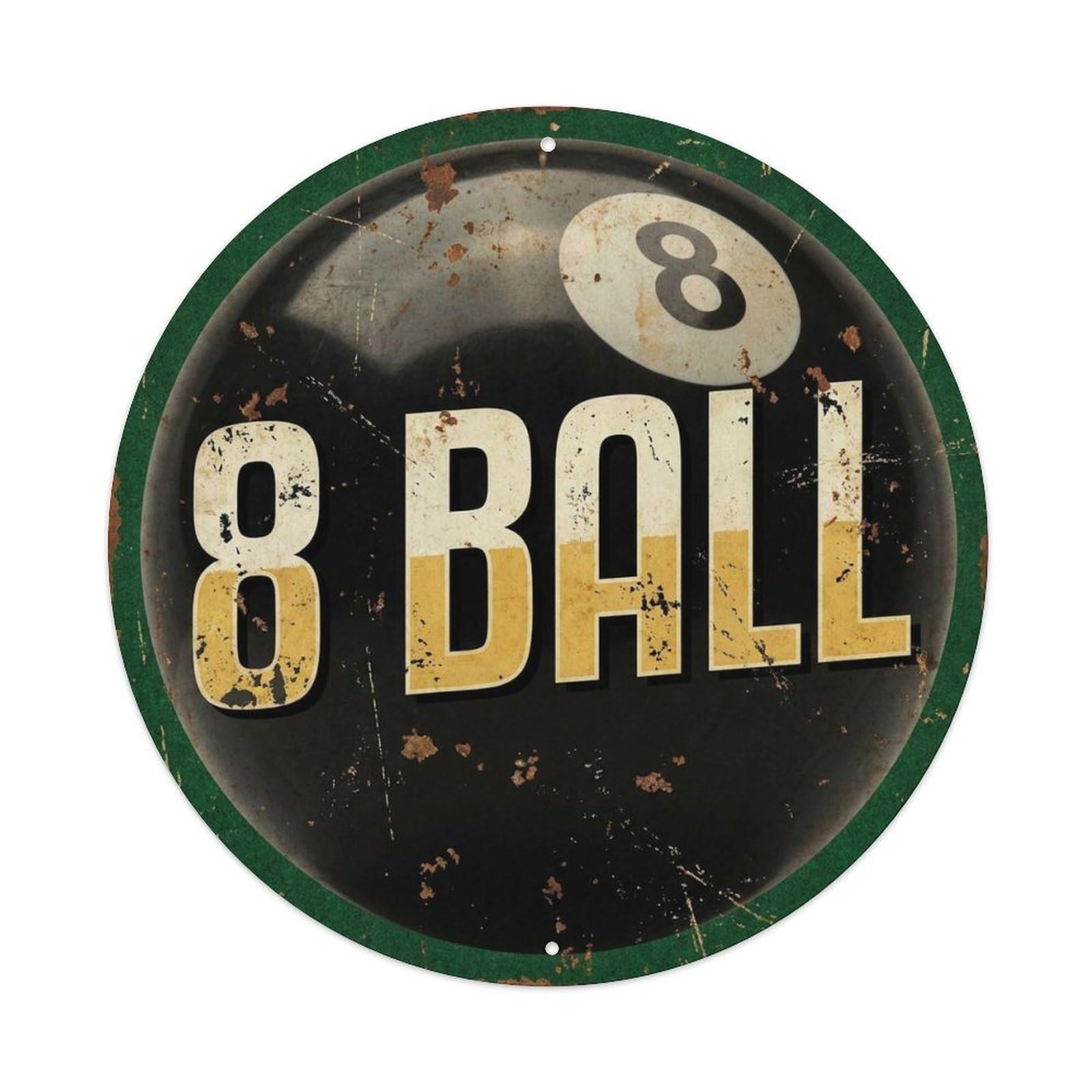 Eight Ball Billiards Vintage Pool Table Classic Bar Hall Metal Tin Sign Plaque Wall Decor for Cafe, Man Cave, Club Bar, Office, Home Garden Round Metal Poster 8x8Inch