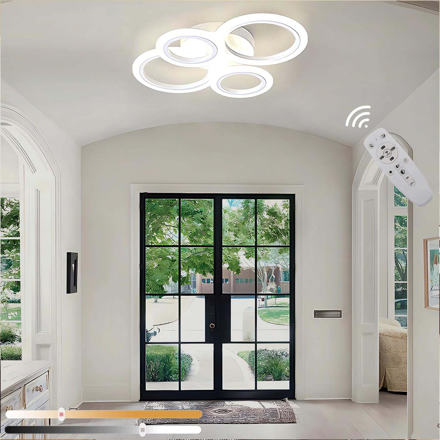 Nowoczesna oprawa sufitowa LED,oprawa sufitowa do domu z funkcją ściemniania,3000-6000 K,z pilotem zdalnego sterowania,oświetlenie sufitowe do salonów czarna energooszczędna lampa (Biały, L58cm)
