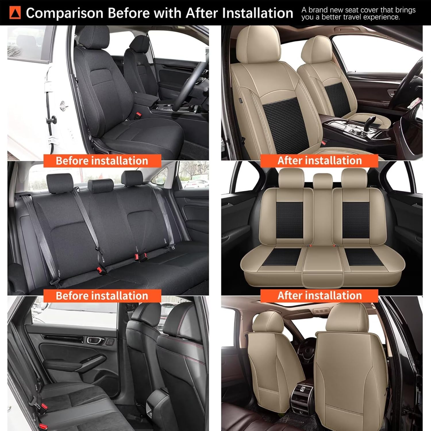 Full Set Seat Covers Fit for Subaru Legacy 1995-2025 2026 Waterproof Faux Leather Automotive Cushion Protector Car seat Covers Compatible Airbag(5 Seats, Beige)