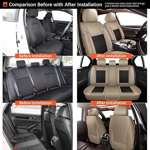 Miniatura 47 de Full Set Seat Covers Fit for 2003-2025 2026 Honda Civic LX,Sport,EX,EX-L,Touring,EX-T,Hybrid,LX-P,SE,LX-S,DX-VP,GX: Leather Ice Silk Waterproof