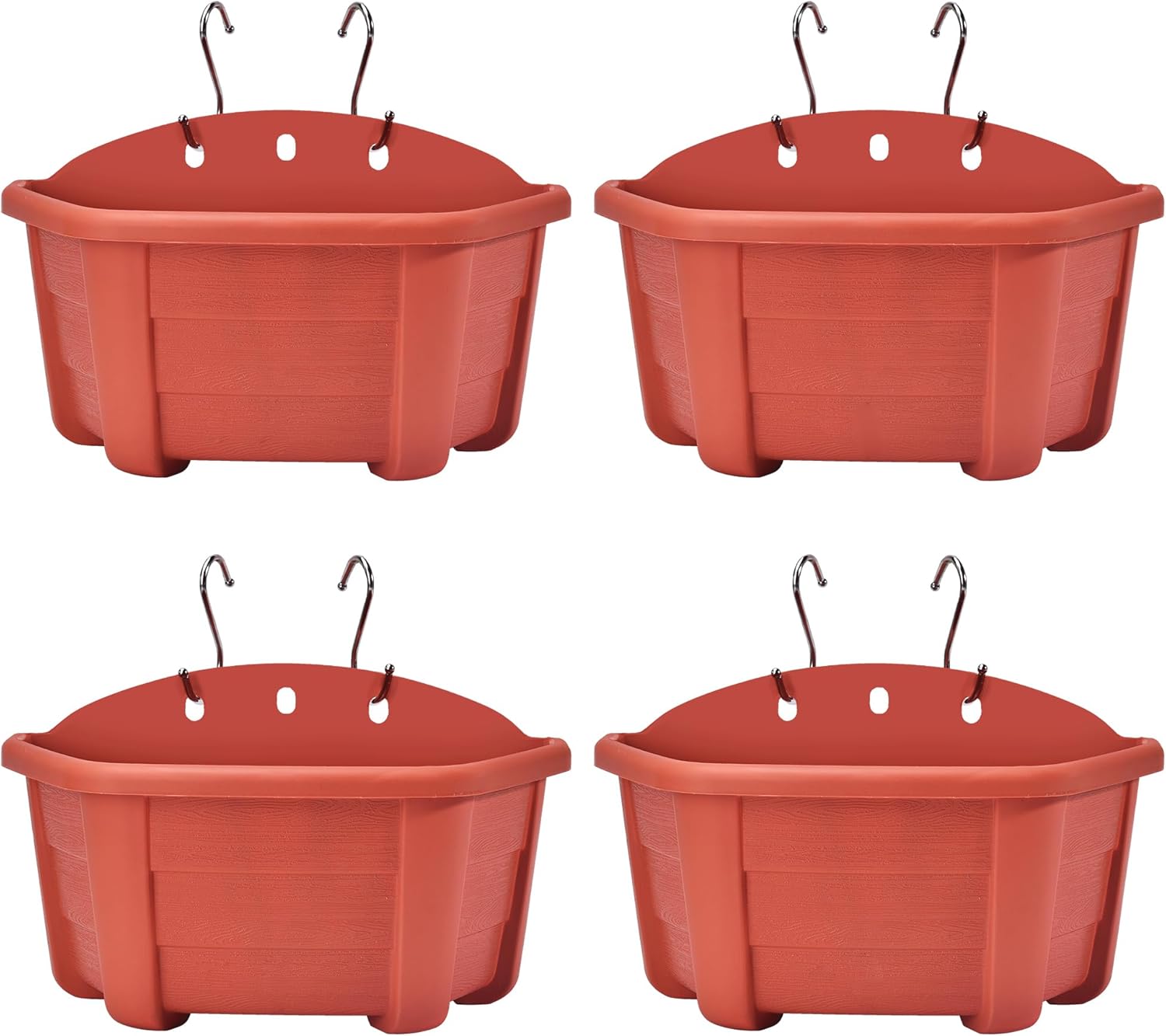 ORIMERC 9.8 inch 4 Pack Brick Red Wall Hanging Planters Pots for Indoor Plants, Wall Plants Holder with Drainage Hole, Balcony planters Railing Hanging Pot, Plant Wall Mount Decor with Hook/Screws