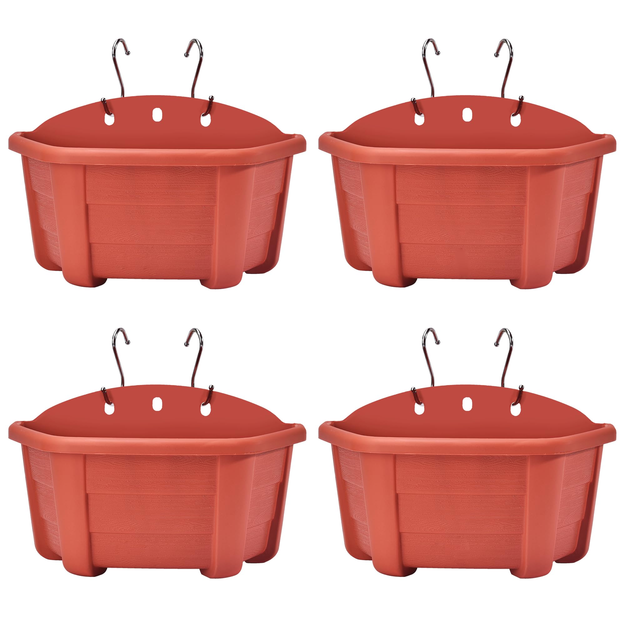 ORIMERC Paquete de 4 macetas Colgantes de Pared de plástico de Estilo Retro de 25 cm, macetas Colgantes para Plantas, Flores, cestas de plástico para balcón, Valla, jardín, al Aire Libre, Interior