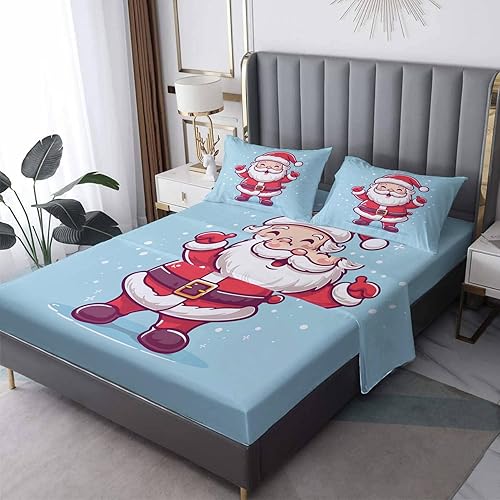 Sábanas de Navidad tamaño King bonitas sábanas de microfibra suave con bolsillo profundo, sábanas y fundas de almohada estampadas sin arrugas, 4
