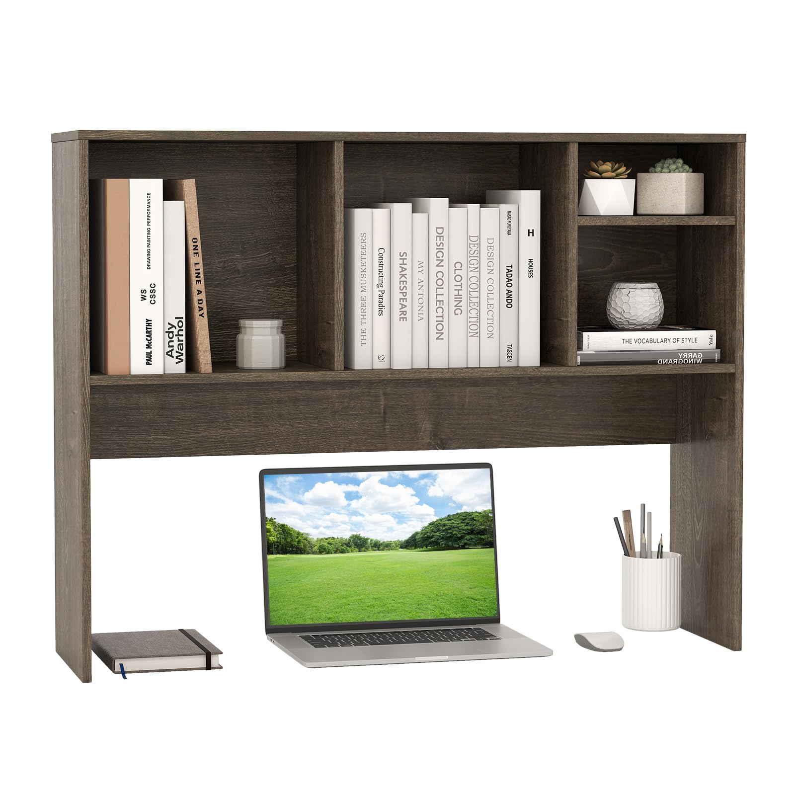 GOPLUS Regał biurkowy, regał stołowy z 4 otwartymi półkami, regał biurkowy, organizer blatu, regał dodatkowy do gabinetu i biura, 94 x 25 x 73 cm (Grau)