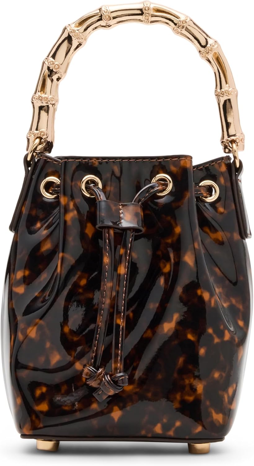 Anne Klein Womens Mini Bucket with Gold Bamboo Handle, Tortoise