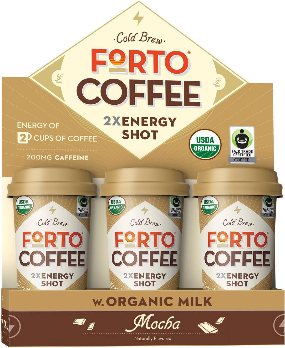 Cold Brew Mocha Forto Coffee 2x energy shot 2 fl oz x6, pack of 1