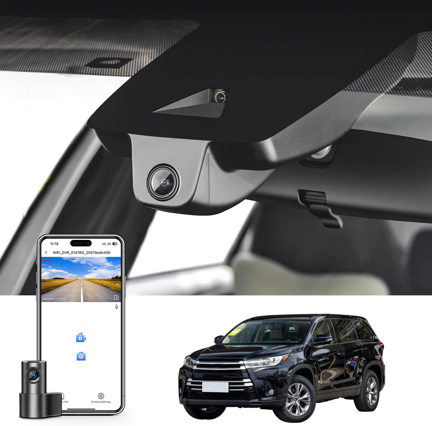 Front 4K & Rear 1080p Dash Cam Custom fit for Toyota Highlander & Hybrid Gen3 UX50 2017 2018 2019 (Model B), LE Limited L XLE Platinum, Integrated OEM Look,App & WiFi,128GB Card