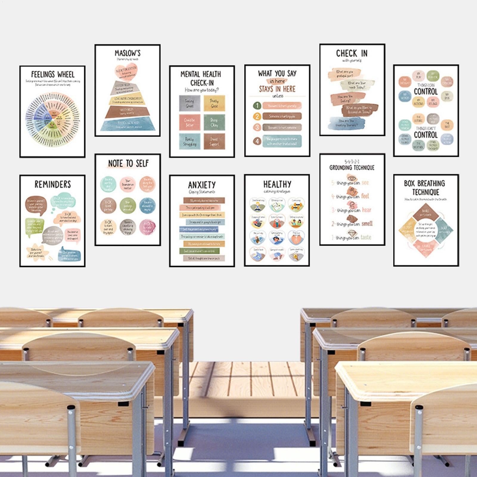 Poster D'angolo Calmante, Poster Dei Sentimenti Di Classe - 12X Forniture Per La Regolazione Emotiva, D'angolo, D'angolo Calmanti Per Bambini, Grafici Di Emozioni