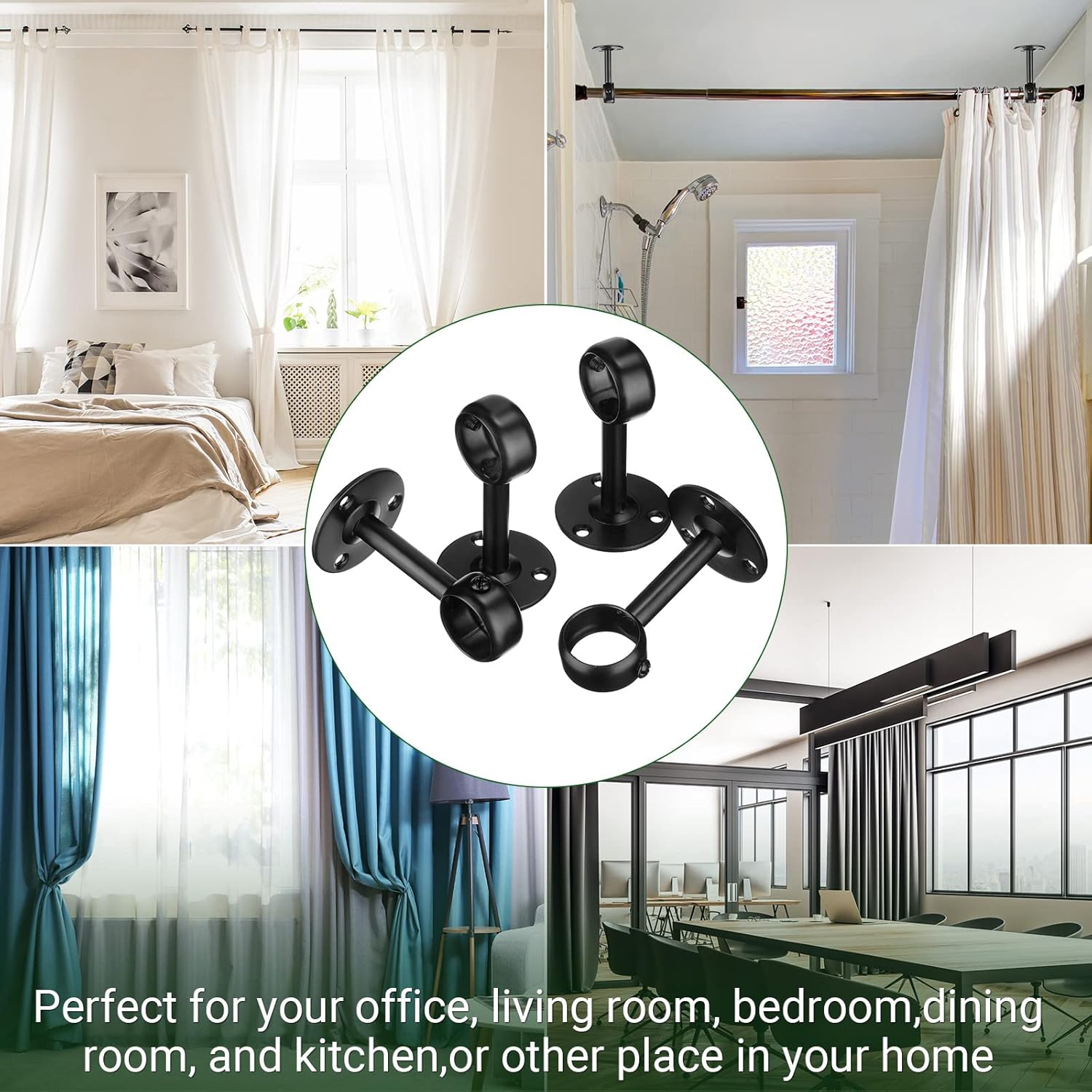 Qunclay 16 Pack 1 Inch Curtain Rod Ceiling Mount Bracket Heavy Duty Flange Closet Rod Holder Wardrobe Pole Holder for Home Kitchen Shelf Wall Window Room with Screws