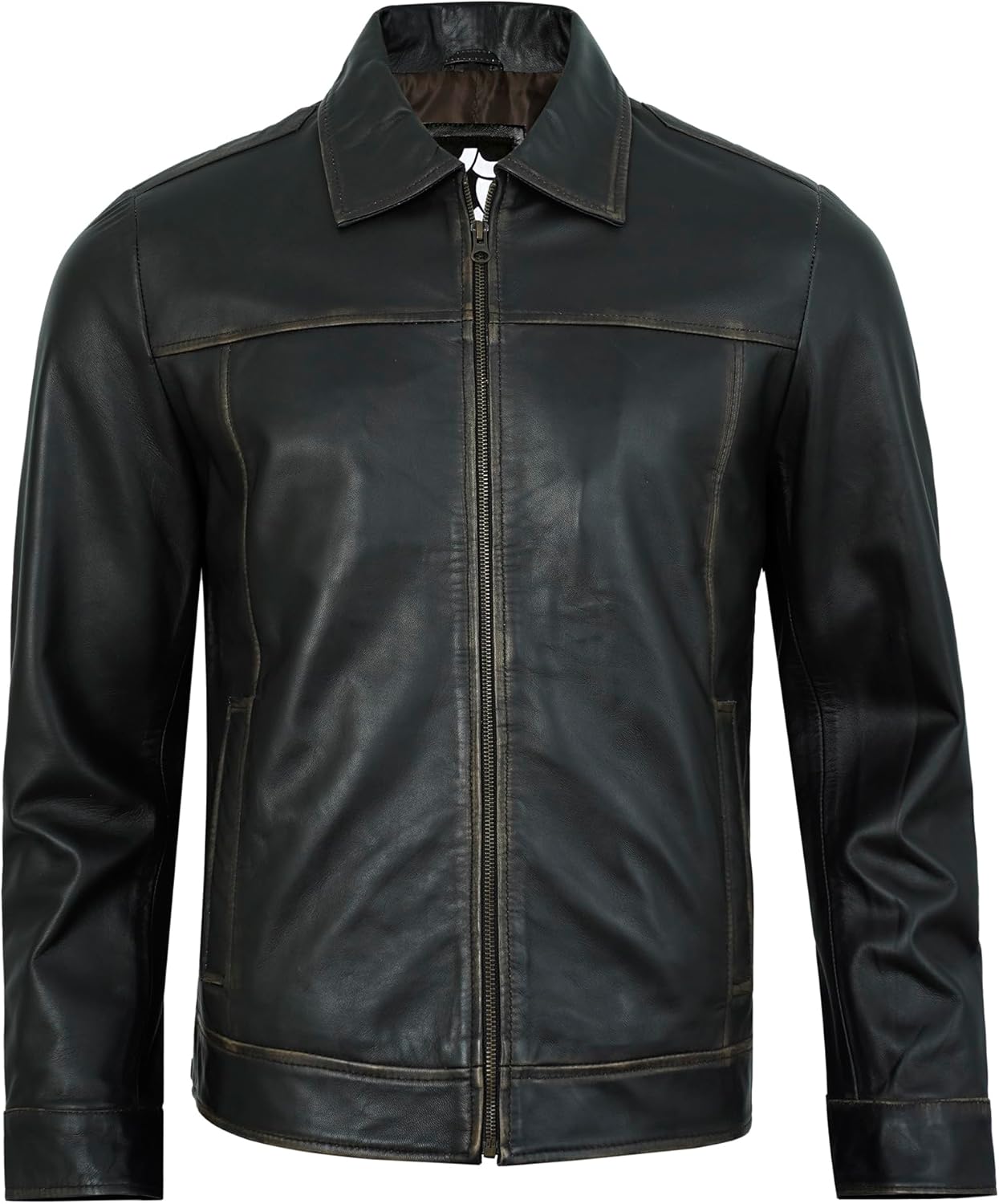 UrbanFocal Vintage Leather Jacket Men - Real Lambskin Classic Turn Down Collar Leather Jackets For Mens - Image 4