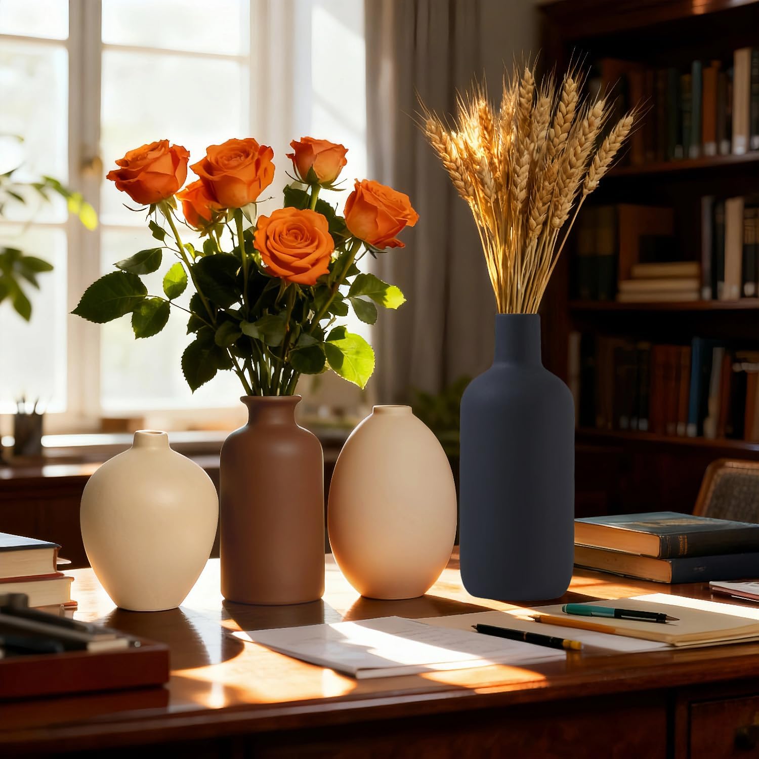 Ceramic Vase Set of 4 – Multicolor Rustic Farmhouse Vase for Home Decor, Handmade Look Farmhouse Boho Vase for Table Centerpiece, Kitchen, Living Room, Office Decor