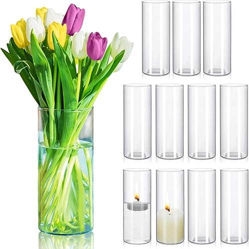 Miniatura 1 de Eaasty Jarrón cilíndrico de vidrio transparente alto para centros de mesa, jarrón flotante para mesa de flores, florero alto con 12 velas flotantes