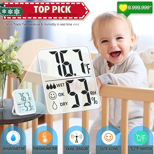 Miniatura 8 de Antonki 2 Pack Room Thermometer for Home, Hygrometer Indoor Humidity Meter Gauge, Digital Temperature and Humidity Sensor Monitor for House, 2