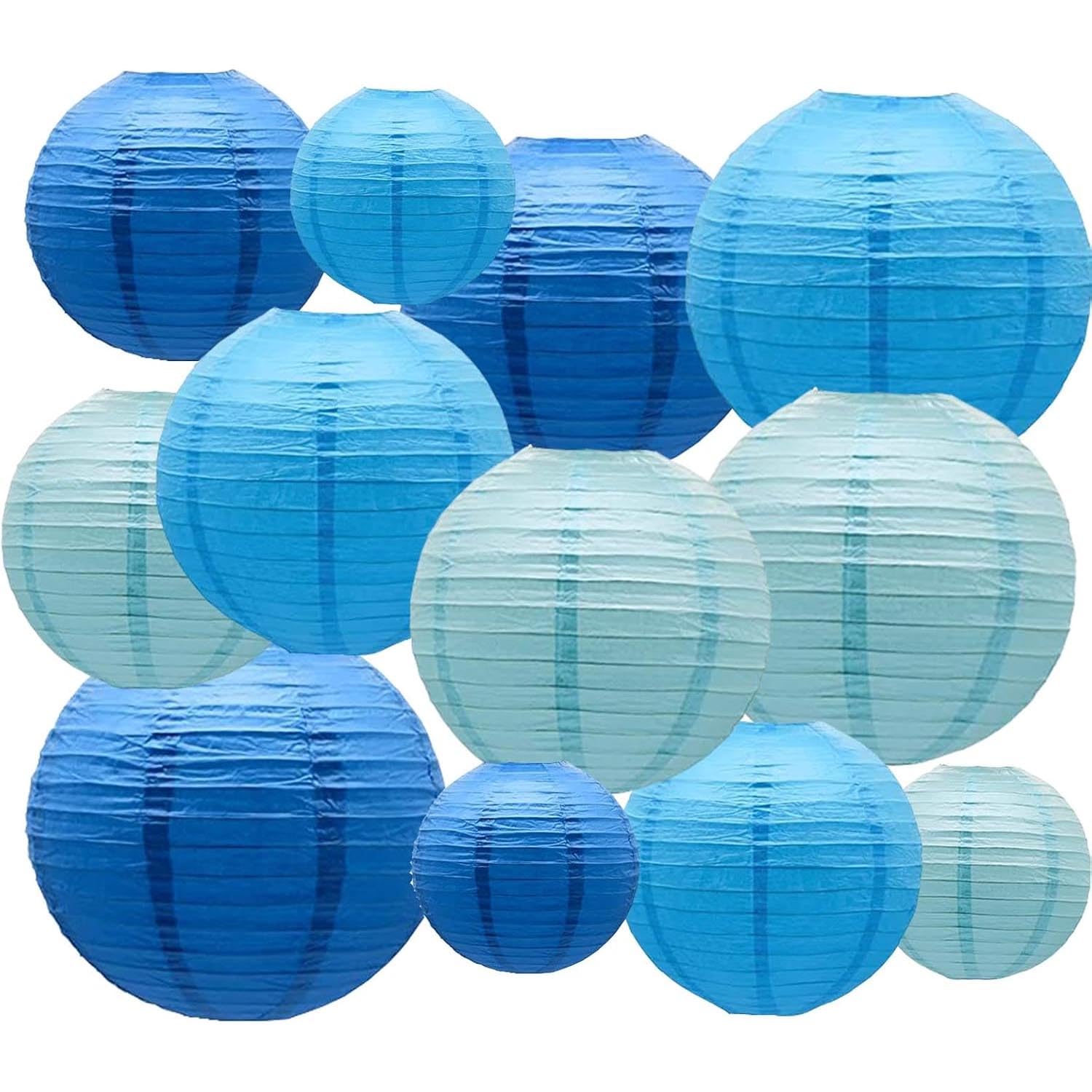Blue Paper Lanterns Decorative,Hanging Chinese Lanterns Indoor Outdoor for Birthday, Wedding, Christmas, Bridal, Home Decor, Ceiling Decorations(Size of 4”, 6”, 8”, 10”,12Pcs) — image 1