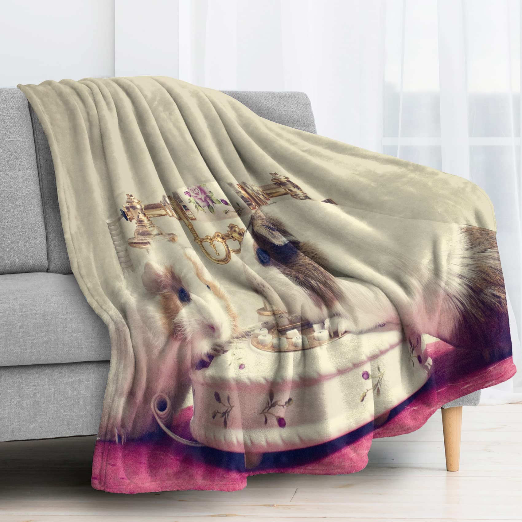 Plaid couverture cochon d'inde 200x200 BUKITA grand format pour canapé et lit