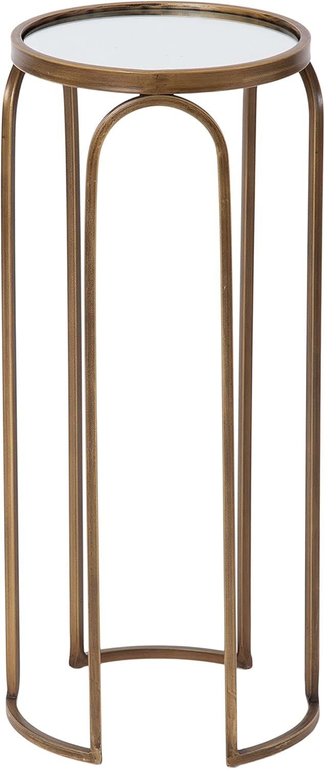 Kate and Laurel Pomeroy Vintage Decorative Drink Table; 11 x 11 x 24; Mirrored Glass and Antique Gold; Traditional Glam Pedestal Table with Arched Base and Round Tabletop