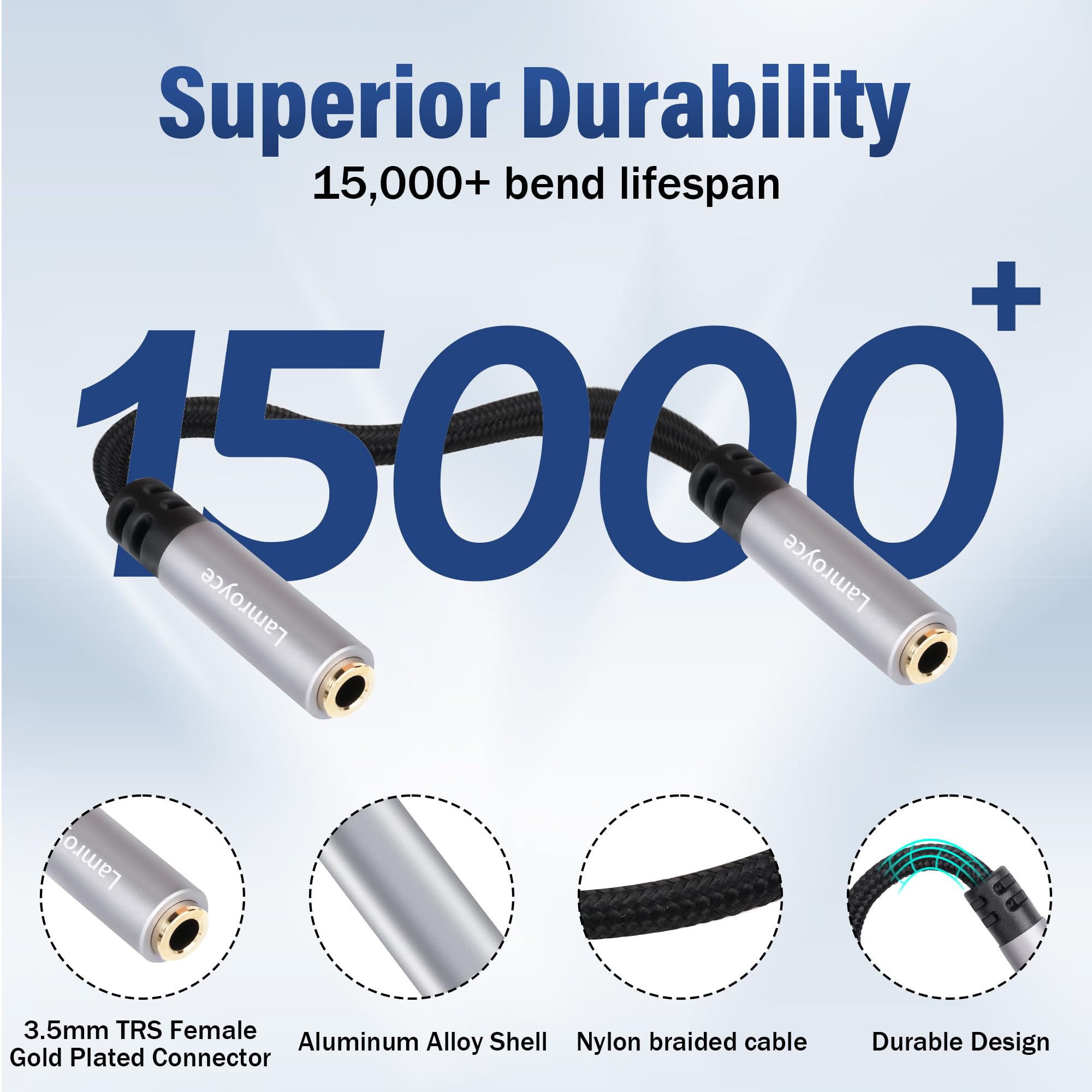Câble adaptateur audio auxiliaire TRS 3,5 mm 3,5 mm, 0,6 m, 3,5 mm, prise jack stéréo TRS femelle vers femelle plaqué or, cordon d'extension auxiliaire, noyau OFC, pour casque, stéréo de voiture