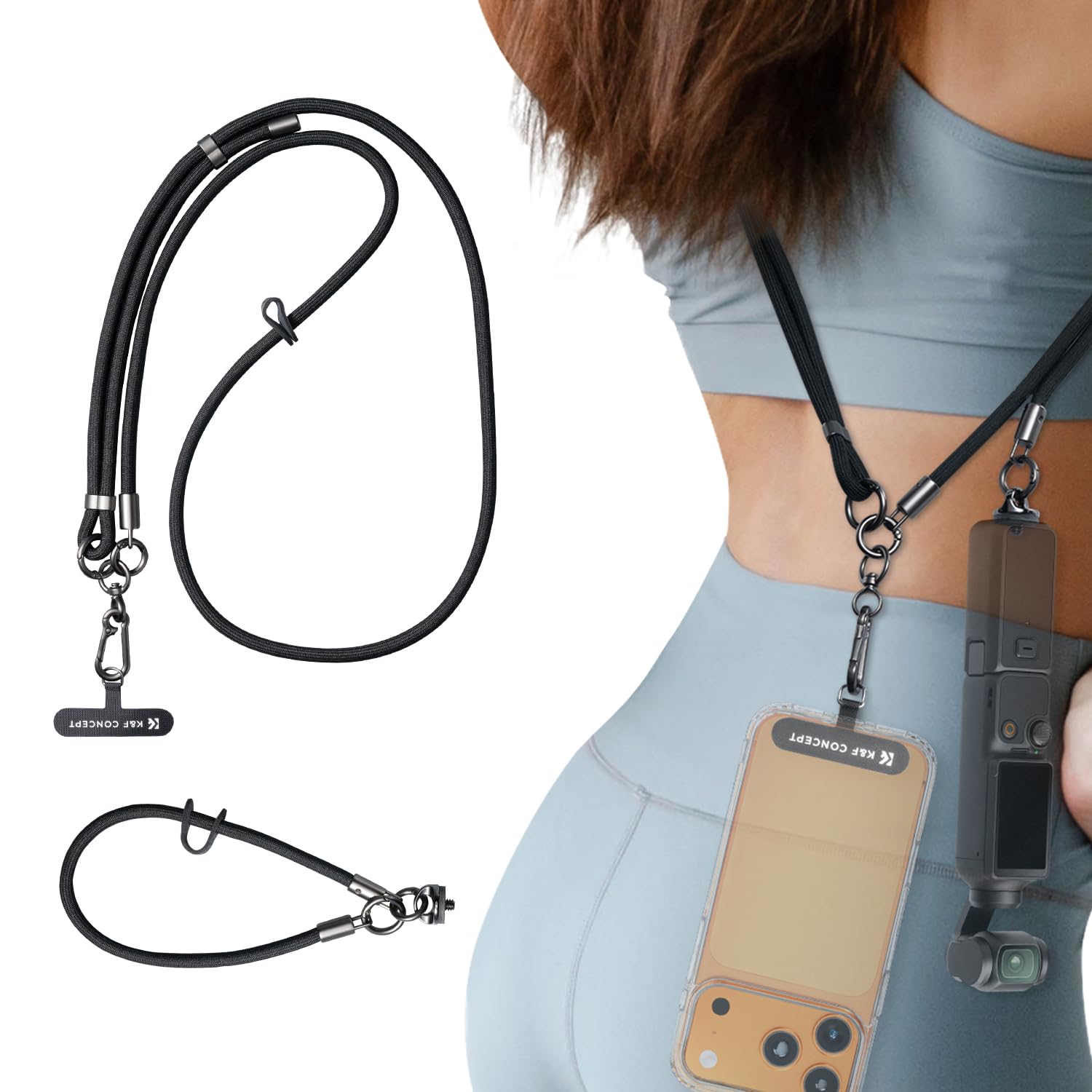 K&F Concept Unisex Black Phone Lanyards For Iphone 17 Series, Mobile Phone Lanyard With Adjustable Crossbody And Wrist Strap, Anti-Lost Lanyard For Action Camera (Black)
