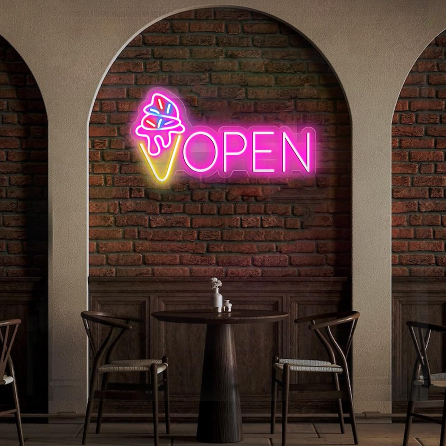 Ice Cream Open Neon Sign LED Ice Cream Bar Shop Neon Light Up Signs for Store Decoration Wall Decor Party Gift Sized: 23inches