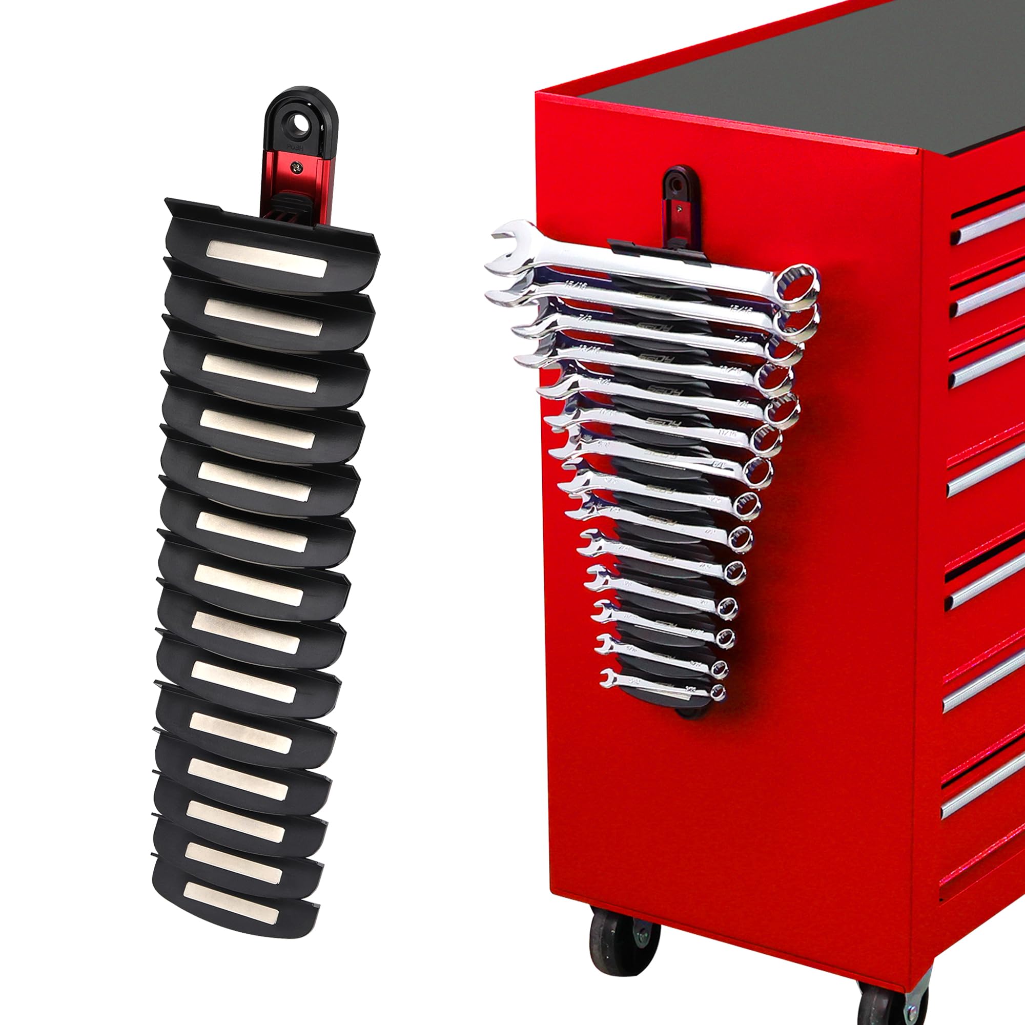SEDY 14-Slot Magnetic Wrench Organizer Holder - Heavy-Duty Wrench Rack, Detachable Wrench Storage, Wall-Mounted Portable Tool Organizer for Toolbox Drawer Garages Workshops