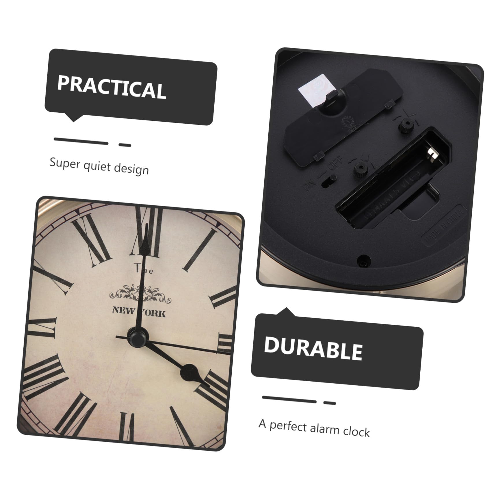 Tofficu Retro Wecker mit Batterie Betrieben Metall Tischuhr Dekoration für Wohnzimmer oder Flur Präzise und Leiser Alarm Vintage Stil ohne Ticken
